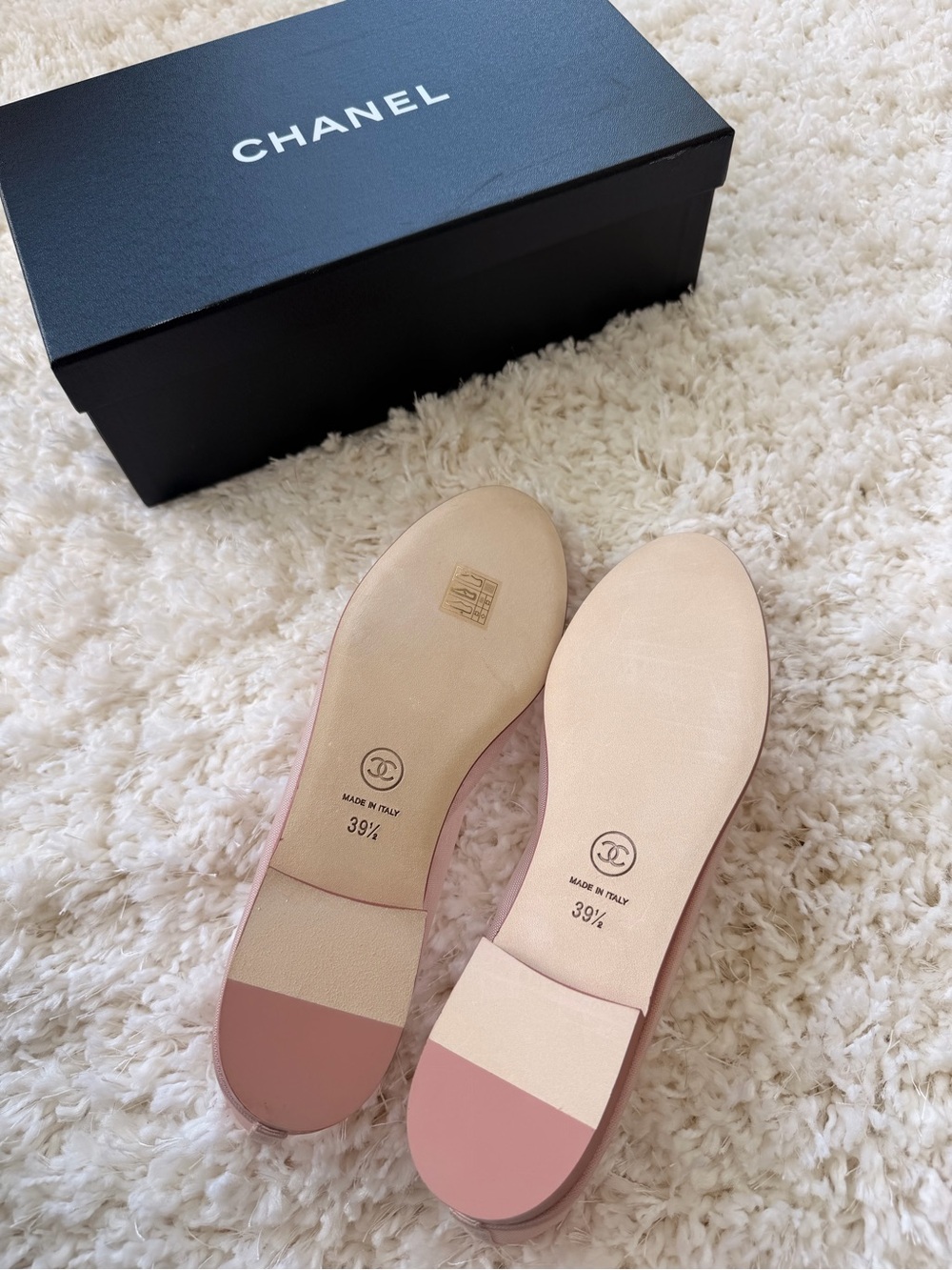 CHANEL Mesh Grosgrain CC Cap Toe Ballerina Flats 39.5 Light Pink Dark Pink - Picture 4 of 7